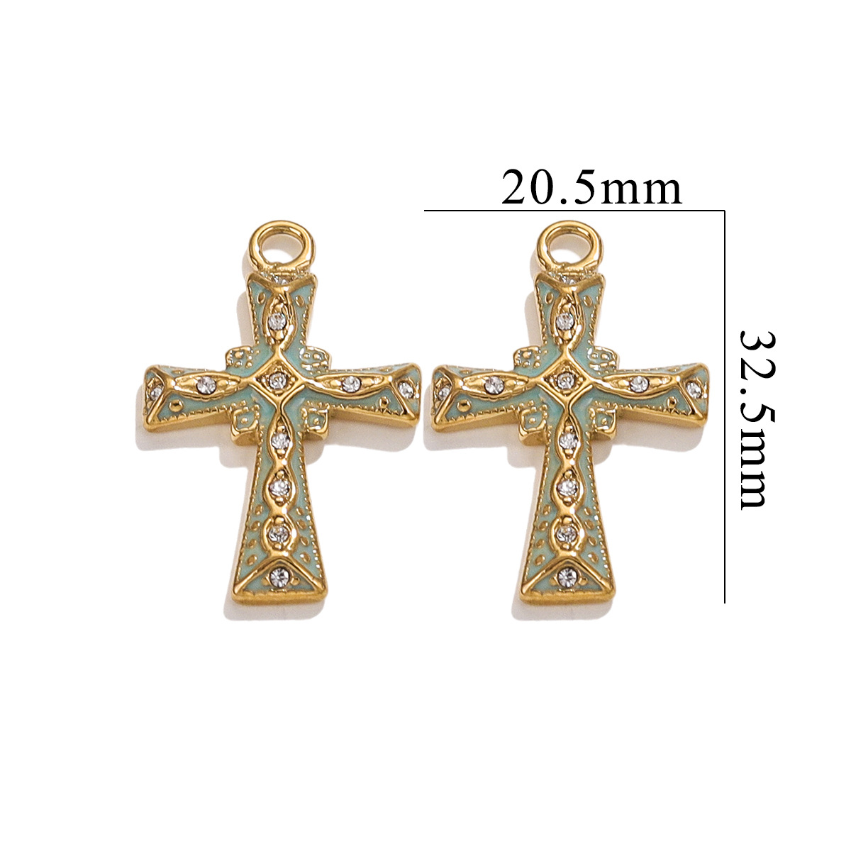 Green / 1 Piece Classic Retro Style Cross Shape Stainless Steel  Gold Color Women's Pendant Picture9